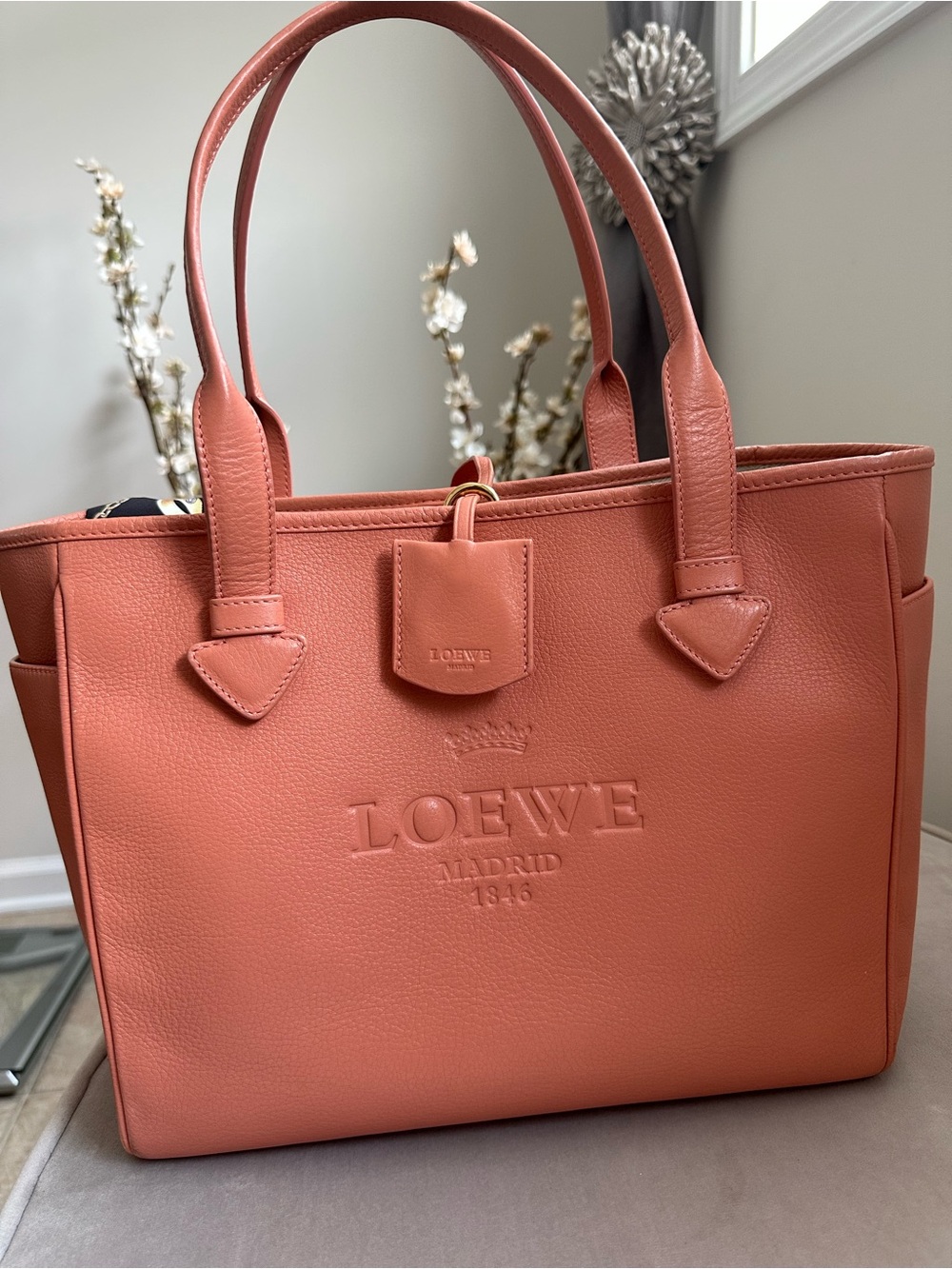 Loewe Coral-Orange Leather Tote Bag